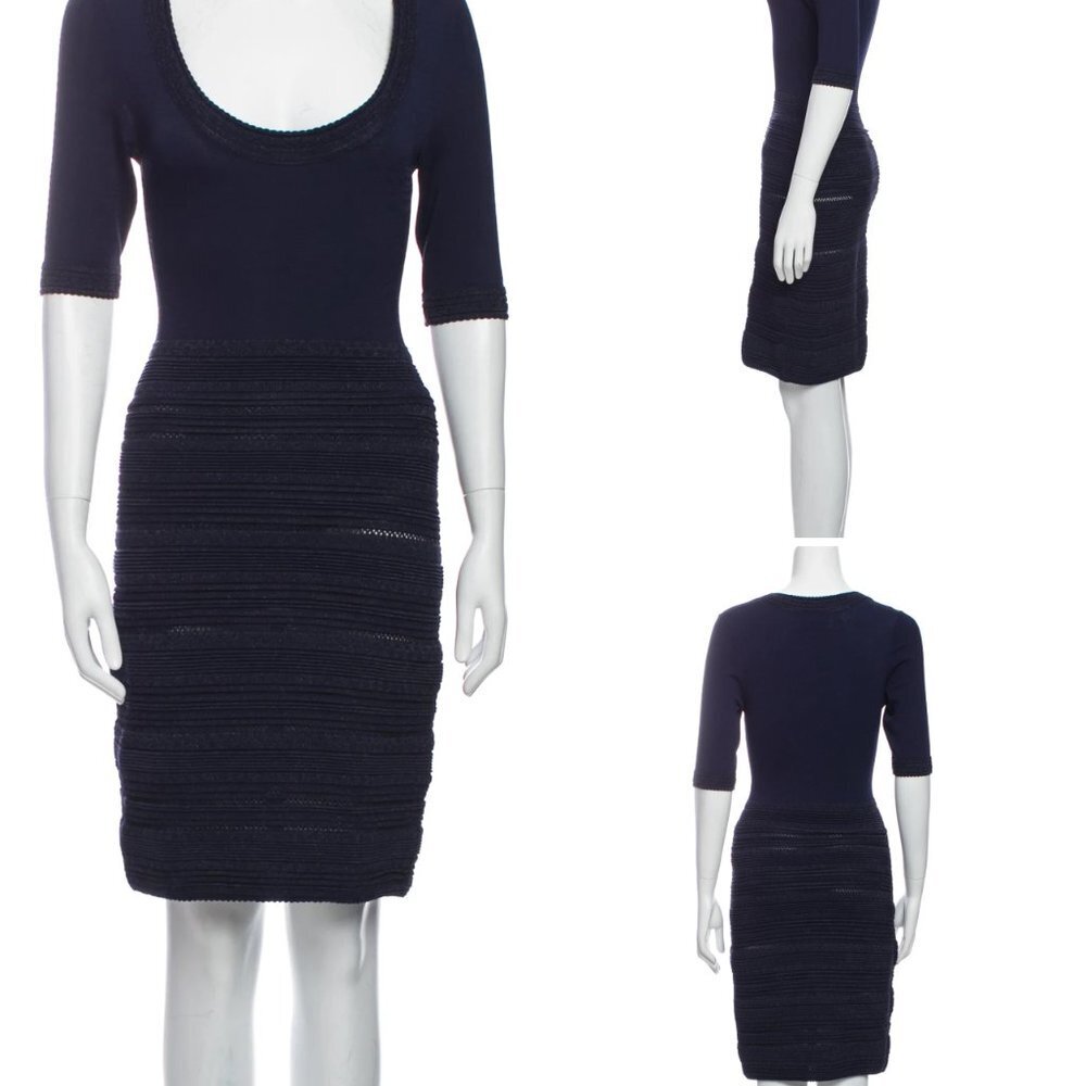 Marchesa Voyage Navy Blue Scoop Neck Sheath Dress Size Large
